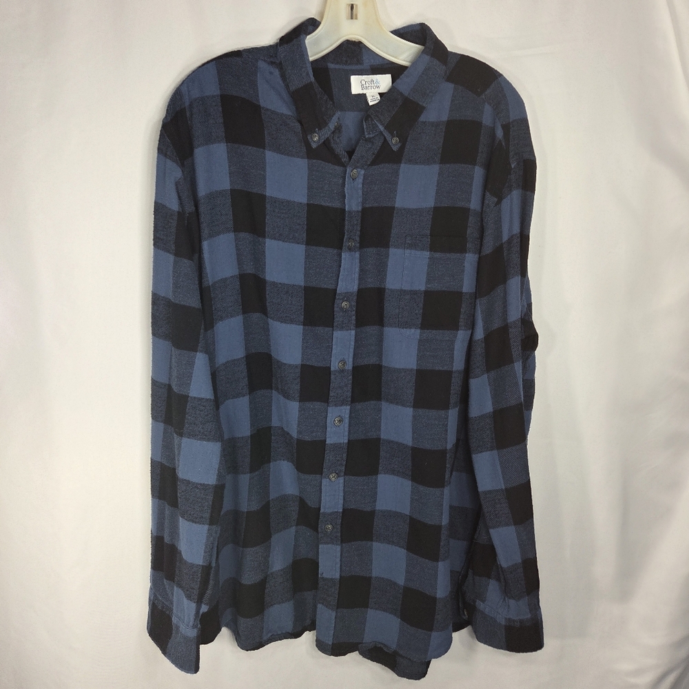 Croft & Barrow Blue & Black Cotton Button Down Plaid Flannel Shirt Size XLarge